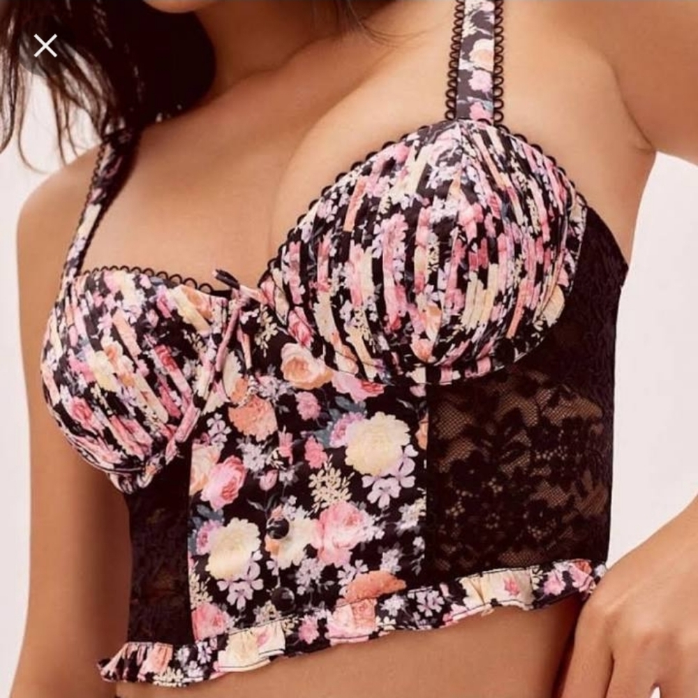 For love and lemons Gardenia black longline bustier floral corset top xs